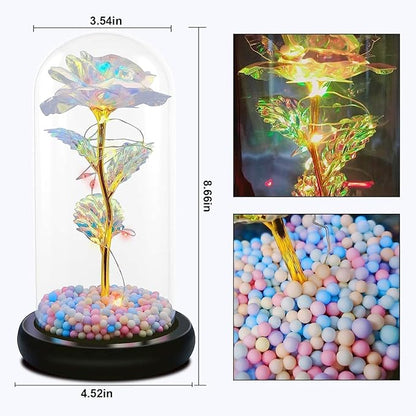 Artificial Tulips in Crystal Box with LED Light – Eternal Rose Gift