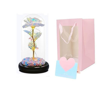 Artificial Tulips in Crystal Box with LED Light – Eternal Rose Gift