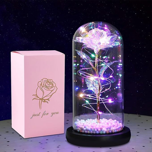 Artificial Tulips in Crystal Box with LED Light – Eternal Rose Gift