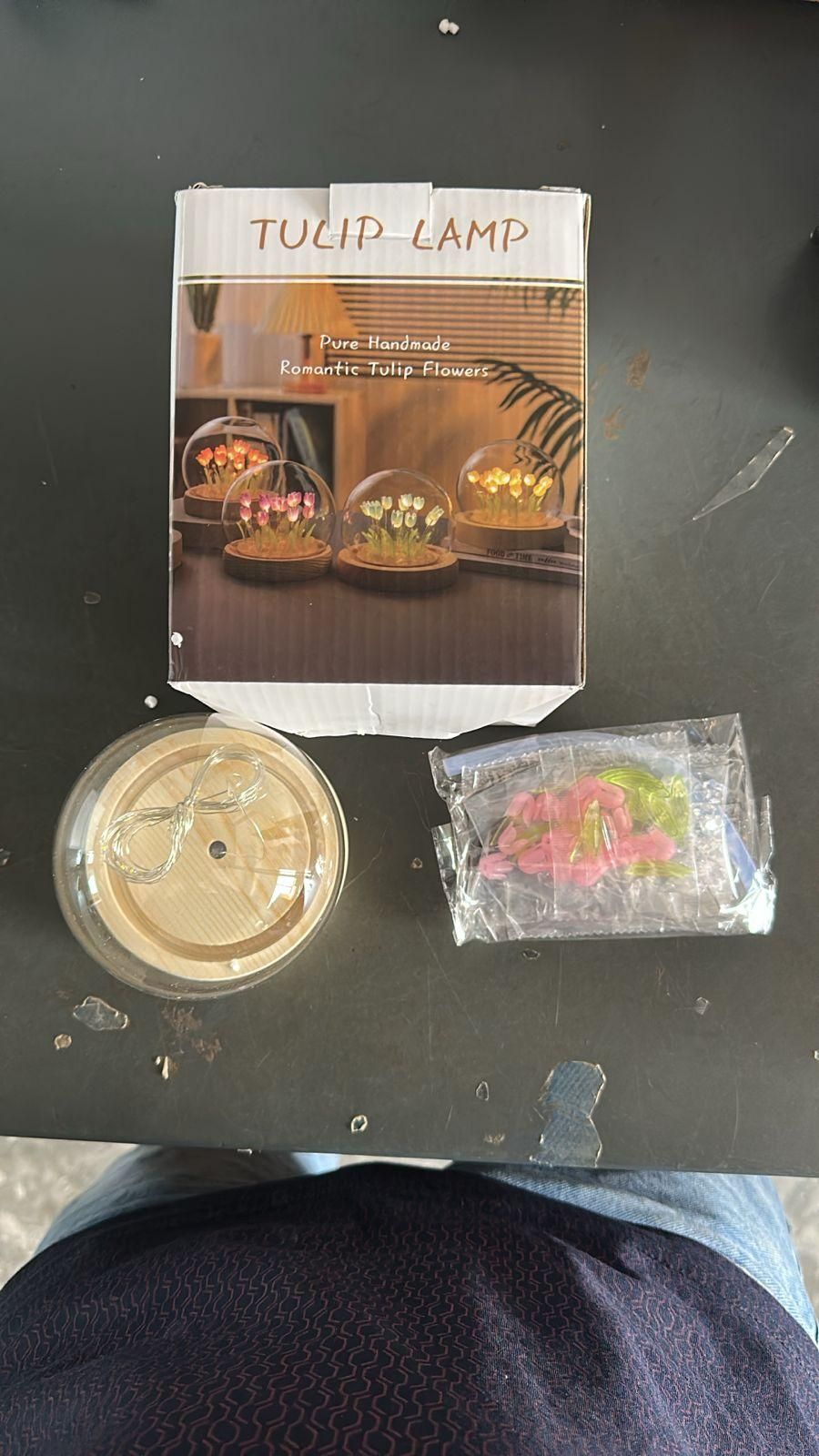 Round Tulip Night Light – Handmade LED Glass Dome Lamp