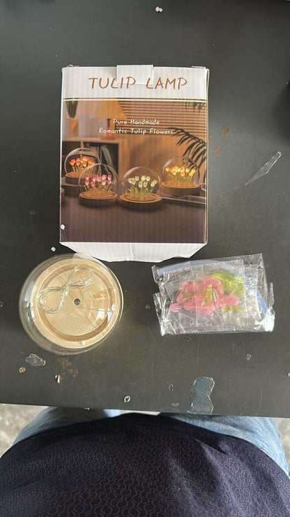 Round Tulip Night Light – Handmade LED Glass Dome Lamp