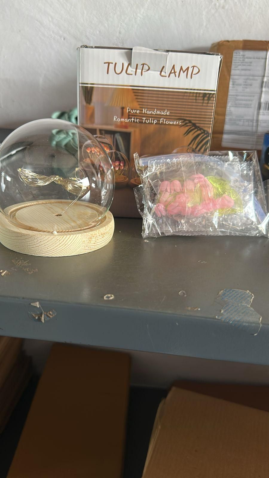 Round Tulip Night Light – Handmade LED Glass Dome Lamp