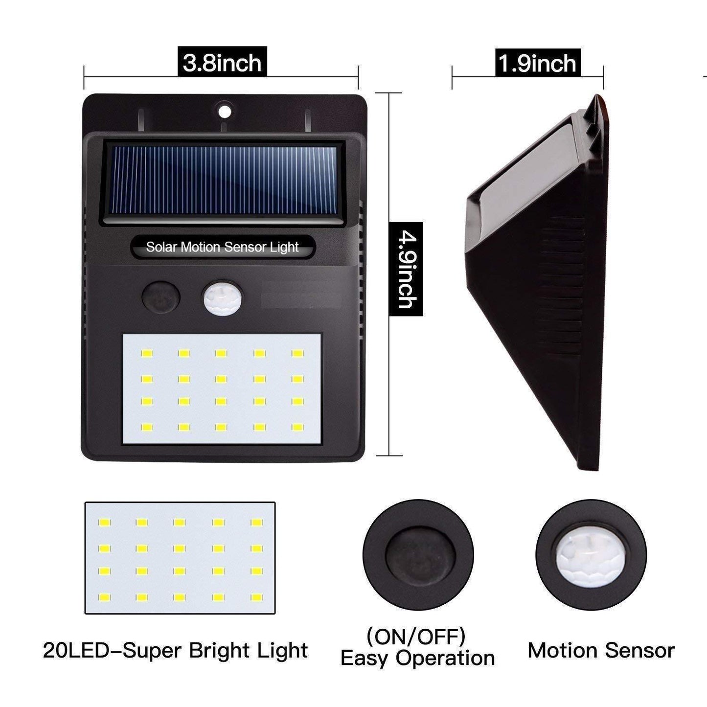 Solar LED Motion Sensor Light – 20 LED Bright Outdoor Security Lamp