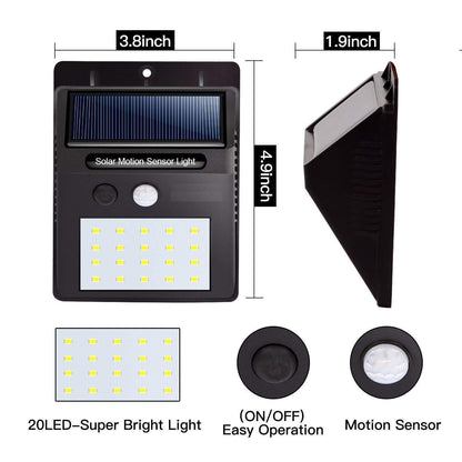 Solar LED Motion Sensor Light – 20 LED Bright Outdoor Security Lamp