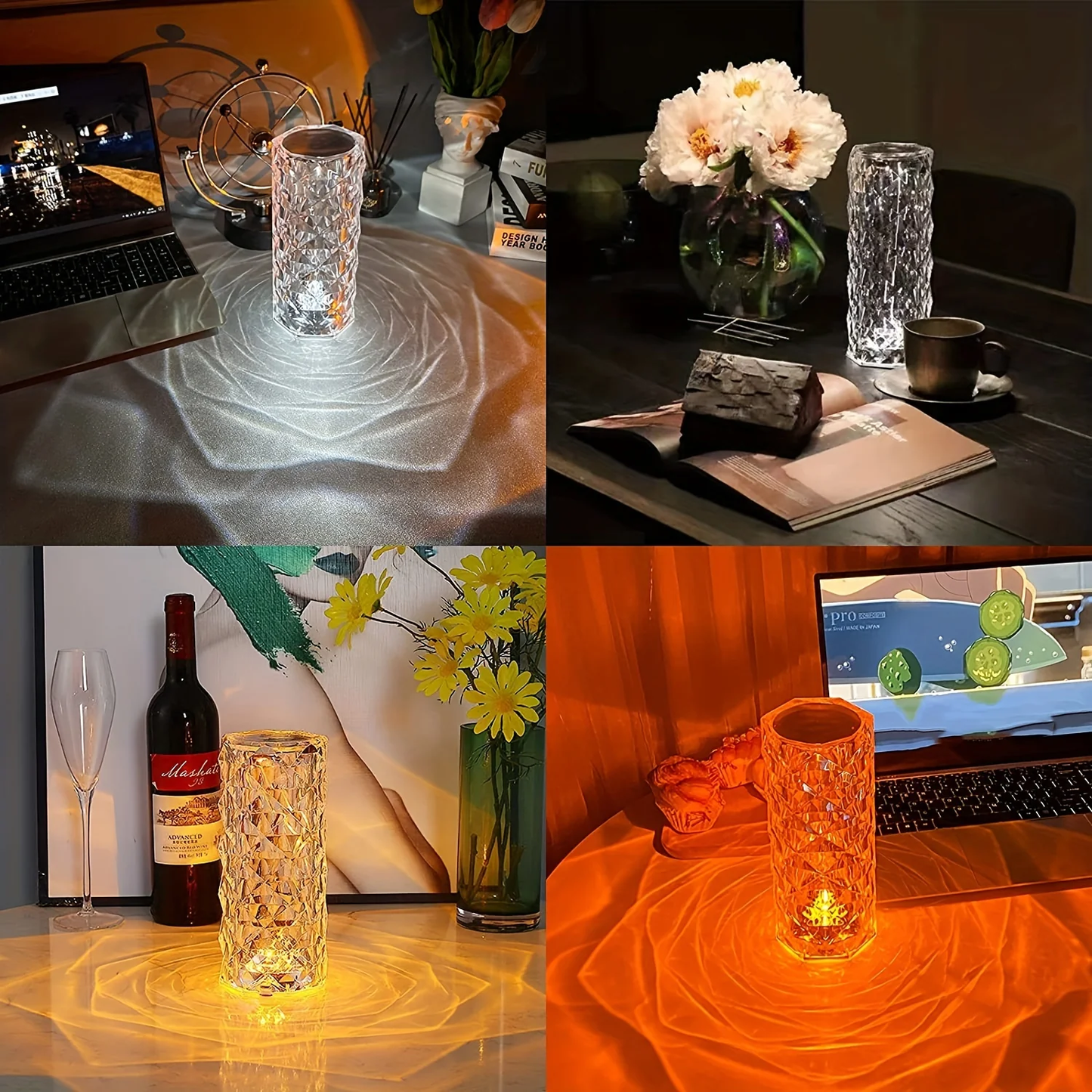 Crystal Touch Control Rechargeable Rose-Diamond Table Lamp – 16 RGB Colors, Remote & Touch Control