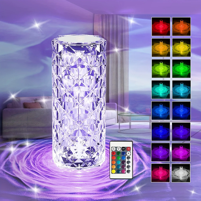 Crystal Touch Control Rechargeable Rose-Diamond Table Lamp – 16 RGB Colors, Remote & Touch Control