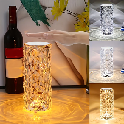Crystal Touch Control Rechargeable Rose-Diamond Table Lamp – 16 RGB Colors, Remote & Touch Control