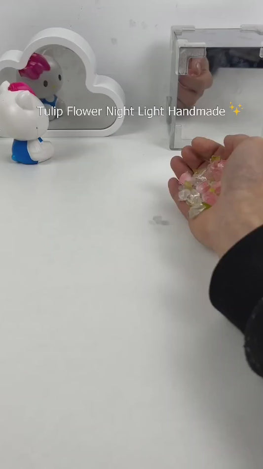 Tulip Cube Mirror Lamp | Romantic LED Night Light Gift for Girlfriend, Wife, Sister, or Home Decor